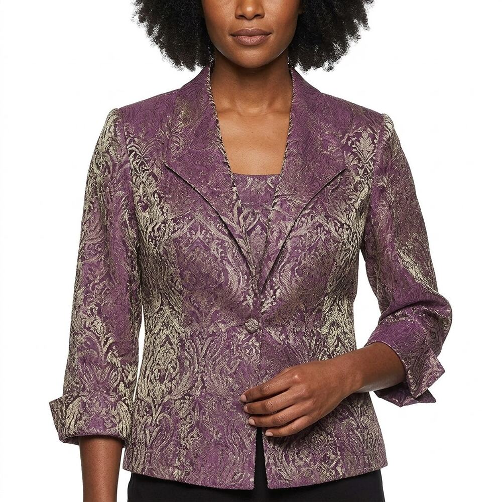 Alex Evenings Made in USA Purple Damask Blazer Lined Jacket Women Size 6